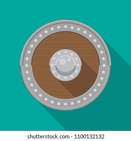 Round wooden shield vector flat design.
