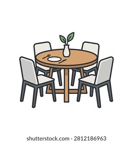 Round wooden table with four chairs