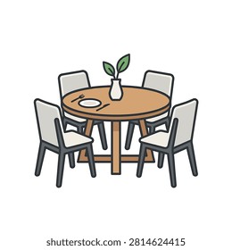 Round wooden table with four chairs