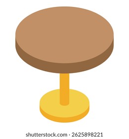 Round wooden table standing on one leg isometric icon isolated on white background