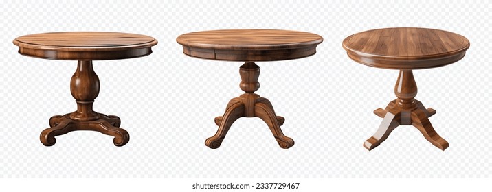 Round wooden vintage table vector set