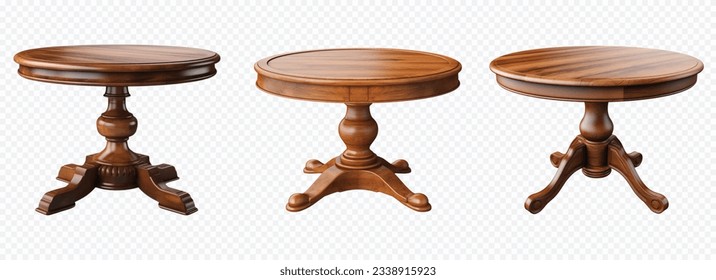 Round wooden vintage table vector set