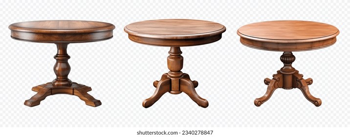 Round wooden vintage table vector set