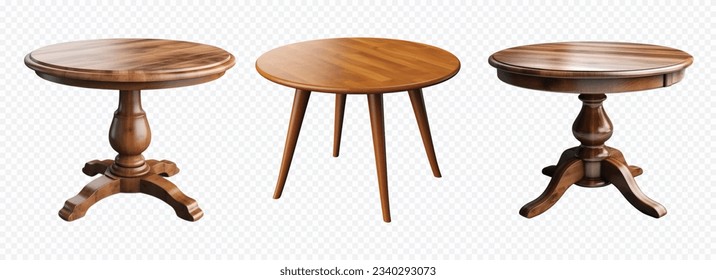 Round wooden vintage table vector set