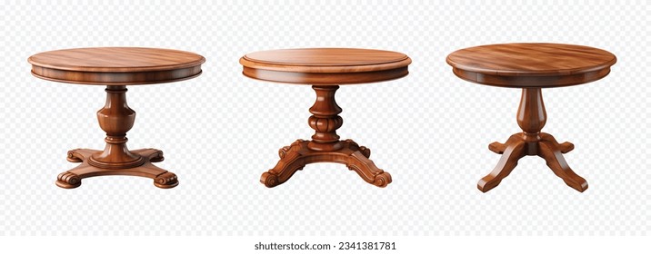 Round wooden vintage table vector set