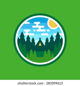 Round woods badge camping illustration emblem logo design