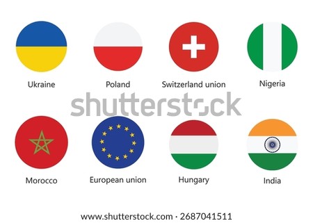 Round World Flags Icon Pack – USA, China, UK, India, Brazil, UAE and More | Circular Country Badge Vector Set for International Design and Travel Use.