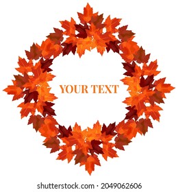 Round wreath of autumn maple branches. Vector wreath for cozy autumn designs, cafes, menus, banner ad