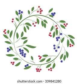 Round wreath with berries   isolated on white.  For festive design, announcements, postcards, invitations, posters. 