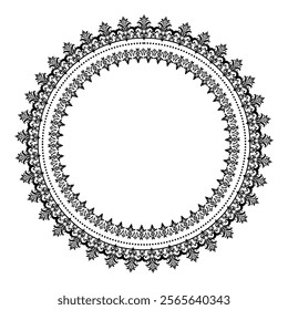 Round Wreath Black circular round ornament floral Abstract pattern Victorian Damask traditional style, illustration Vintage Design, Floral frames, Mandala, Antique, Moroccan