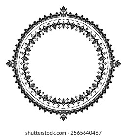 Round Wreath Black circular round ornament floral Abstract pattern Victorian Damask traditional style, illustration Vintage Design, Floral frames, Mandala, Antique, Moroccan