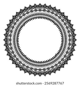 Round Wreath Black circular round ornament floral Abstract pattern Victorian Damask traditional style, illustration Vintage Design, Floral frames, Mandala, Antique, Moroccan