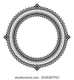 Round Wreath Black circular round ornament floral Abstract pattern Victorian Damask traditional style, illustration Vintage Design, Floral frames, Mandala, Antique, Moroccan