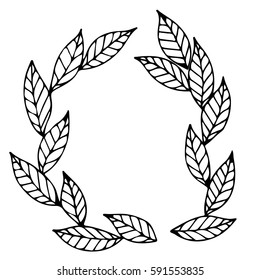 Round wreath with black line leaves. Leaf frame for card, invitation, posters, texture backgrounds, placards, banners, printable