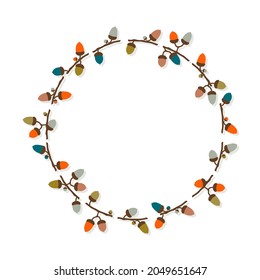 Round wreath of bright acorns. Element for decor vector illustration EPS10.