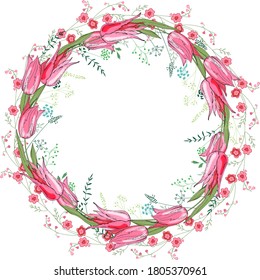 Round wreath with different floral elements for festive and season design