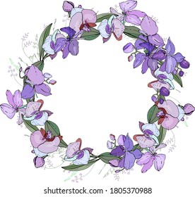 Round wreath with different floral elements for festive and season design