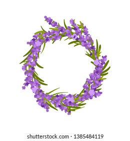 Round wreath of flowers and leaves. Vector illustration.