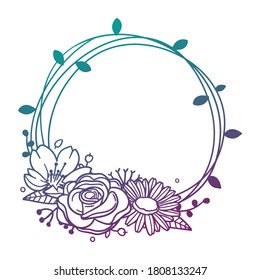 Round Wreath Flowers with Vintage Wedding Design. Floral frame ornament vector style. Decoration Design Silhouette illustration.