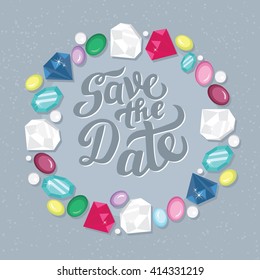 Round wreath of gem stones - decoration for wedding card and invitation