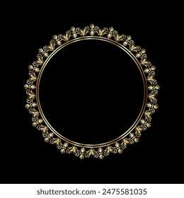 Round Wreath Golden circular round ornament floral Abstract pattern Victorian Damask traditional style, illustration Vintage Desig, Floral frames, Mandala, Antique, Moroccan frame