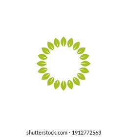 Round wreath with green leaves. Floral fresh text box or label. Summer frame on white background. Vector nature eco illustration.