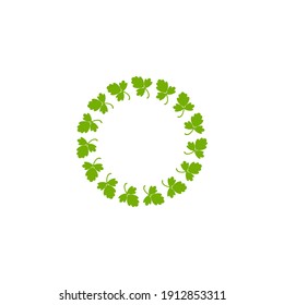 Round wreath with green leaves. Floral fresh text box or label. Summer frame on white background. Vector nature eco illustration.