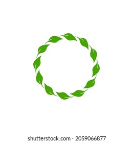 Round wreath with green leaves. Floral fresh text box or label. Summer frame on white background. Vector nature eco illustration.