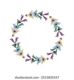 Round wreath ikat colorful feather design, round ornament floral abstract pattern, classic Victorian traditional style, illustration vintage design, ikat flower pattern. Ideally for all decoration.