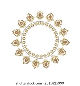 Round wreath ikat luxury brown design, round ornament floral abstract pattern, classic Victorian traditional style, illustration vintage design, ikat flower pattern. Ideally for all decoration.