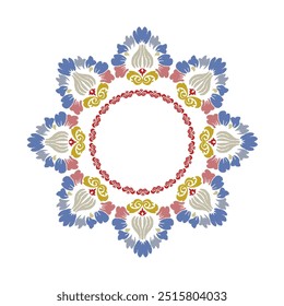 Round wreath ikat luxury red and blue design, round ornament floral abstract pattern, classic Victorian traditional style, illustration vintage design, ikat flower pattern. Ideally for all decoration.