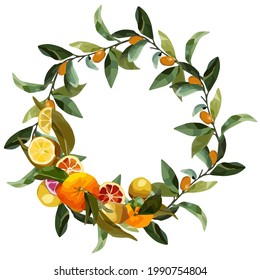 Correa redonda de ramas anaranjadas. Correa vectorial para etiquetas de limonada, diseños de verano, cafés de verano, menús de verano, banner y
