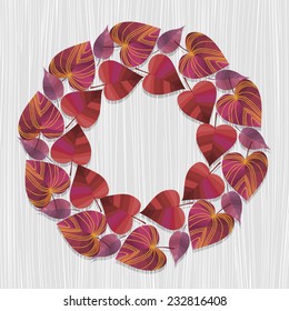 Round wreath. Red leaves. Vector illustration