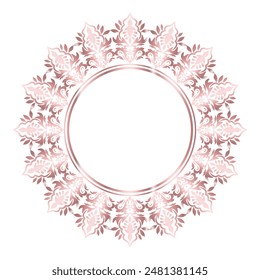 Round Wreath rose gold circular damask round ornament floral Abstract pattern, Classic Victorian traditional style, illustration Vintage Design, Floral frames, Mandala border, Antique, Moroccan frame