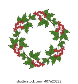 Round wreath  with viburnum. Round frame. 