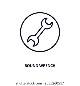 round wrench outline icon.  Thin line icon from construction collection. Editable vector isolated on white background