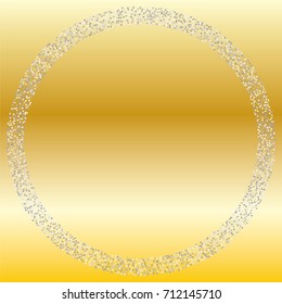 Round xmas frame or border of a random scatter silver stars on a gold background.