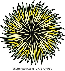 round yellow and black flower, bunch of flower isolated on white background, Symmetrical stylized flower 
