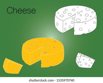 Round yellow cheese. Colorful vector illustration can use for promotion, advertisement, with text; for milk themes, market and label design.