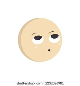 A round yellow emoji with big eyes looking up with a smile and a kiss. Minimalism vector illustration isolated on white background.