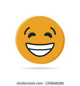 Round yellow emoji. Simple vector illustration of a laughing face for chats in flat style