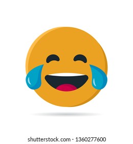 Round yellow emoji. Simple vector illustration of a laughing emoticon with tears of joy for chats in flat style