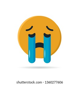 Round yellow emoji. Simple vector illustration of a loudly crying face for chats in flat style