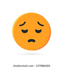 Round yellow emoji. Simple vector illustration of a pensive face for chats in flat style