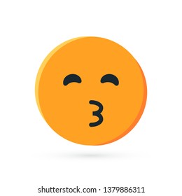 Round yellow emoji. Simple vector illustration of a kissing face for chats in flat style