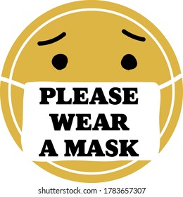 round yellow face says please wear a mask, icon vector sign