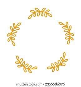 Marco amarillo redondo con ramas botánicas. Resalte la forma sobre fondo blanco, decoración de vacaciones para postales o tarjetas de visita. Tarjeta de doodle dibujada a mano con un vector de color