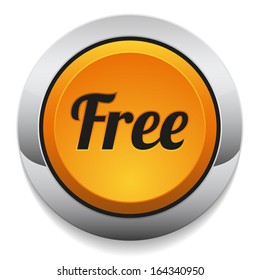 Round yellow free button with metallic border