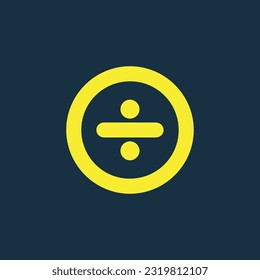 Round yellow icon of division symbol on dark blue background. Basic mathematical symbol. Calculator button icon. business finance concept in vector.