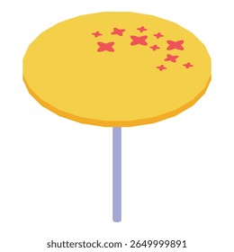 Round yellow lollipop with red flowers decoration for a birthday party